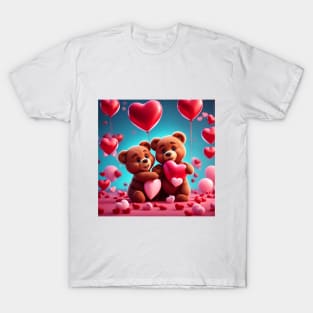 Teddy celebrating Valentines day, randome floating love hearts T-Shirt